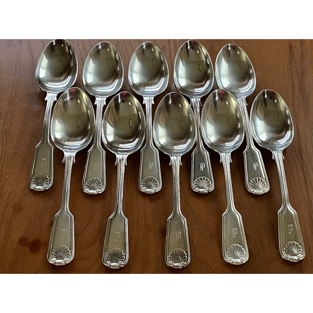 Vintage Wm Hutton & Sons Sheffield England Fiddle Thred & Shell 10 pc LG Spoons